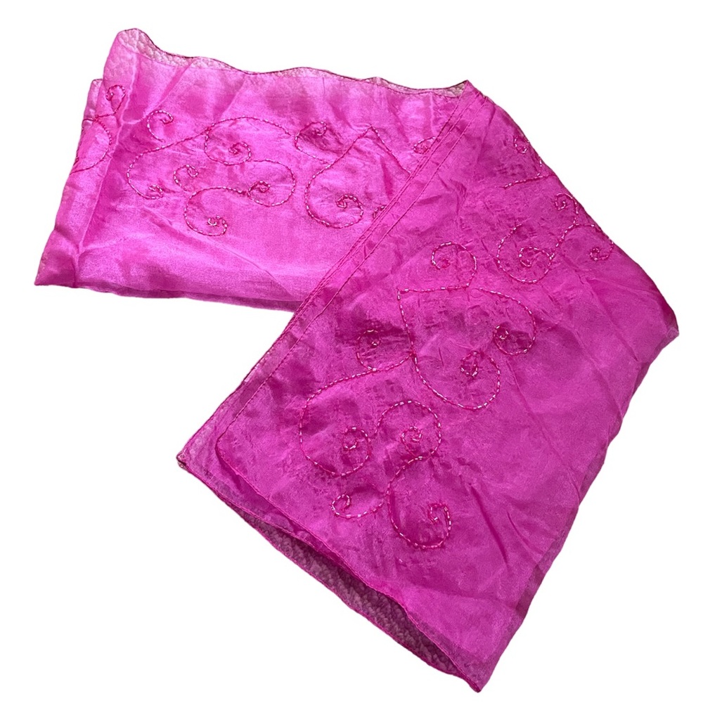 Vintage Collection XIIX Beautiful Mesh Sheer Bright Pink Beaded Scarf